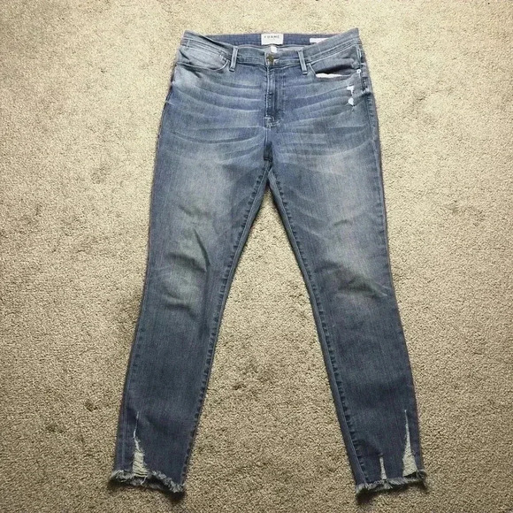 Frame Skinny Jeans Sz 33 Blue High Rise Raw Hem Distressed Alderman - Picture 1 of 10